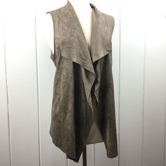 Joan Vass NY Tan Faux Suede Waterfall Front Vest L - Picture 1 of 7
